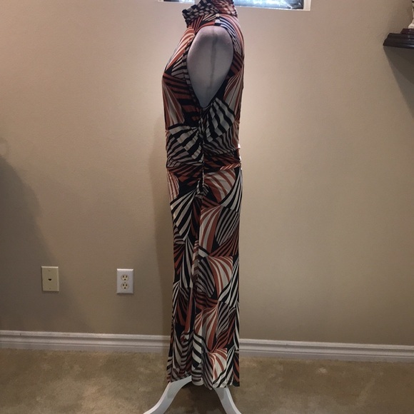 NWT Taylor Mesh Mock Turtleneck Asymmetric Hem Side Ruched Midi Dress-Size 16 - Picture 6 of 16